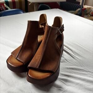 Miz Mooz Leather Wedge Sandals Gloria Brick 37 6.5